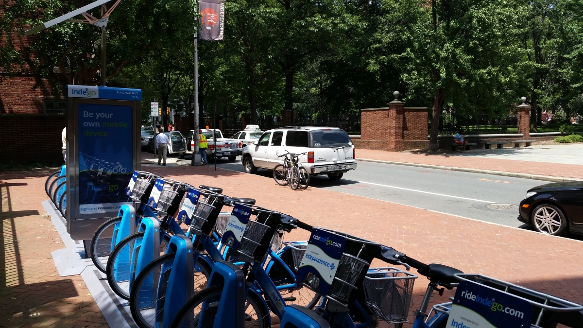 Indego Station behind Second Bank of the United States on Walnut Street Indego Station behind Second Bank of the United States on Walnut Street