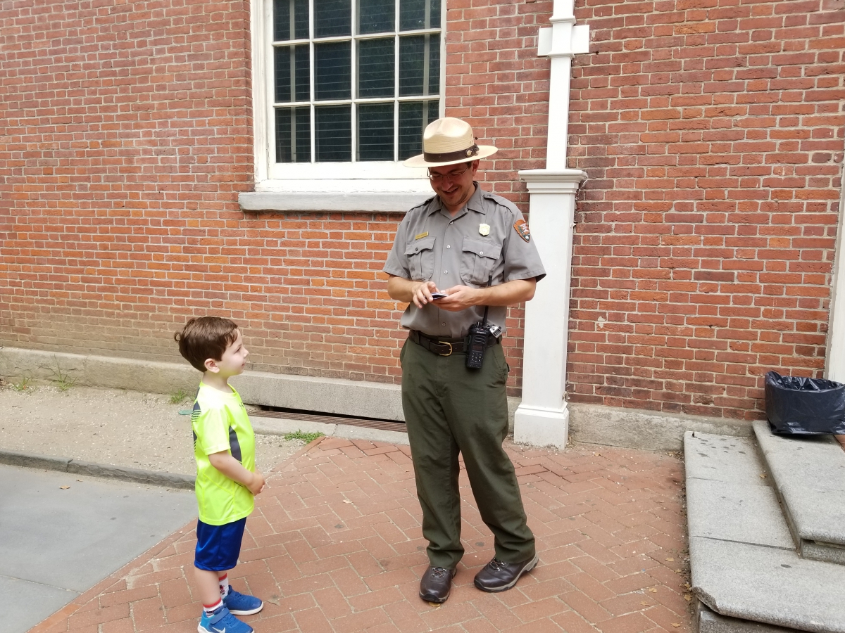 Receiving a Trading Card from a Park Ranger Receiving a Trading Card from a Park Ranger at Congress Hall