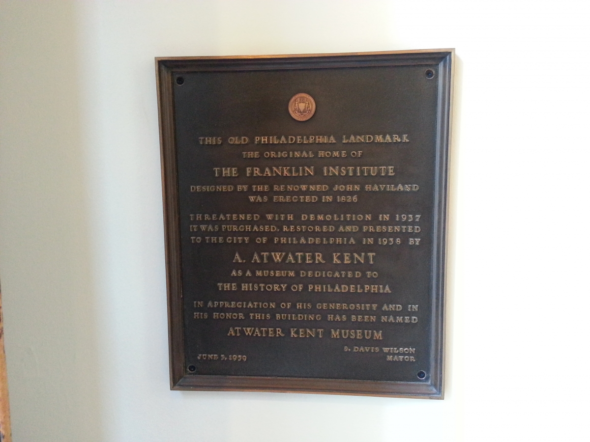 Plaque Inside of the Philadelphia History Museum Plaque Inside of the Philadelphia History Museum