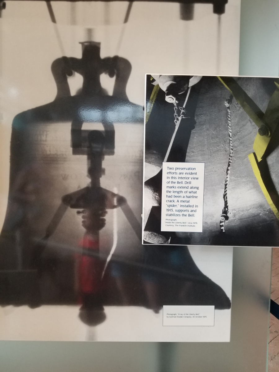 Liberty Bell Center exhibit detailing x-ray of The Liberty Bell Liberty Bell Center exhibit detailing x-ray of The Liberty Bell