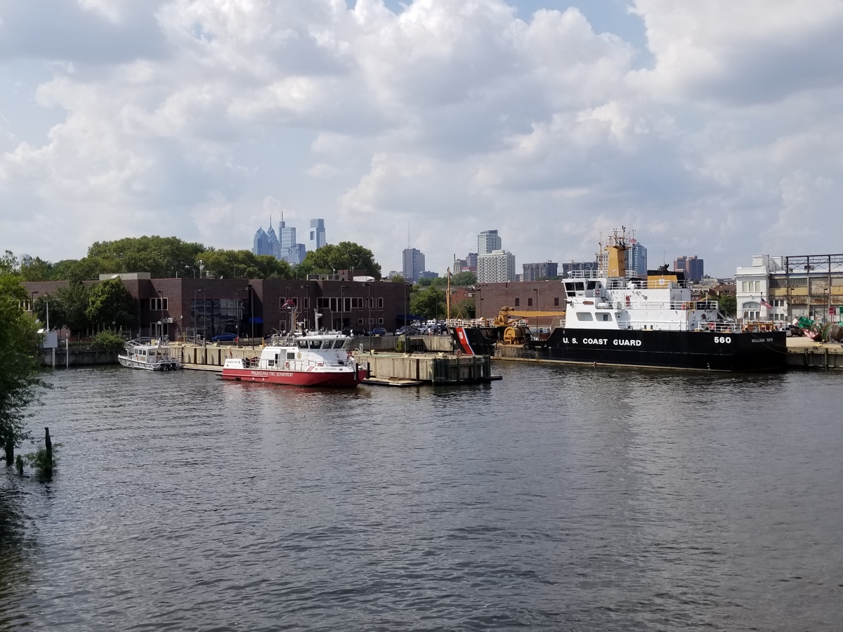 Washington Avenue Pier, Views of the Philadelphia Skyline and US Coast Guard Facility on the Delaware River